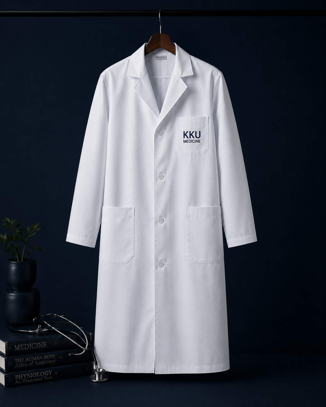 เสื้อกาวน์ยาว ARVYN สีขาว ปักตรา KKU Medicine ที่กระเป๋าอก