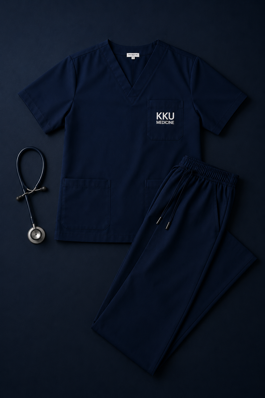 ชุดสครับ ARVYN สีกรมท่า เสื้อและกางเกงเข้าชุด ปักตรา KKU Medicine