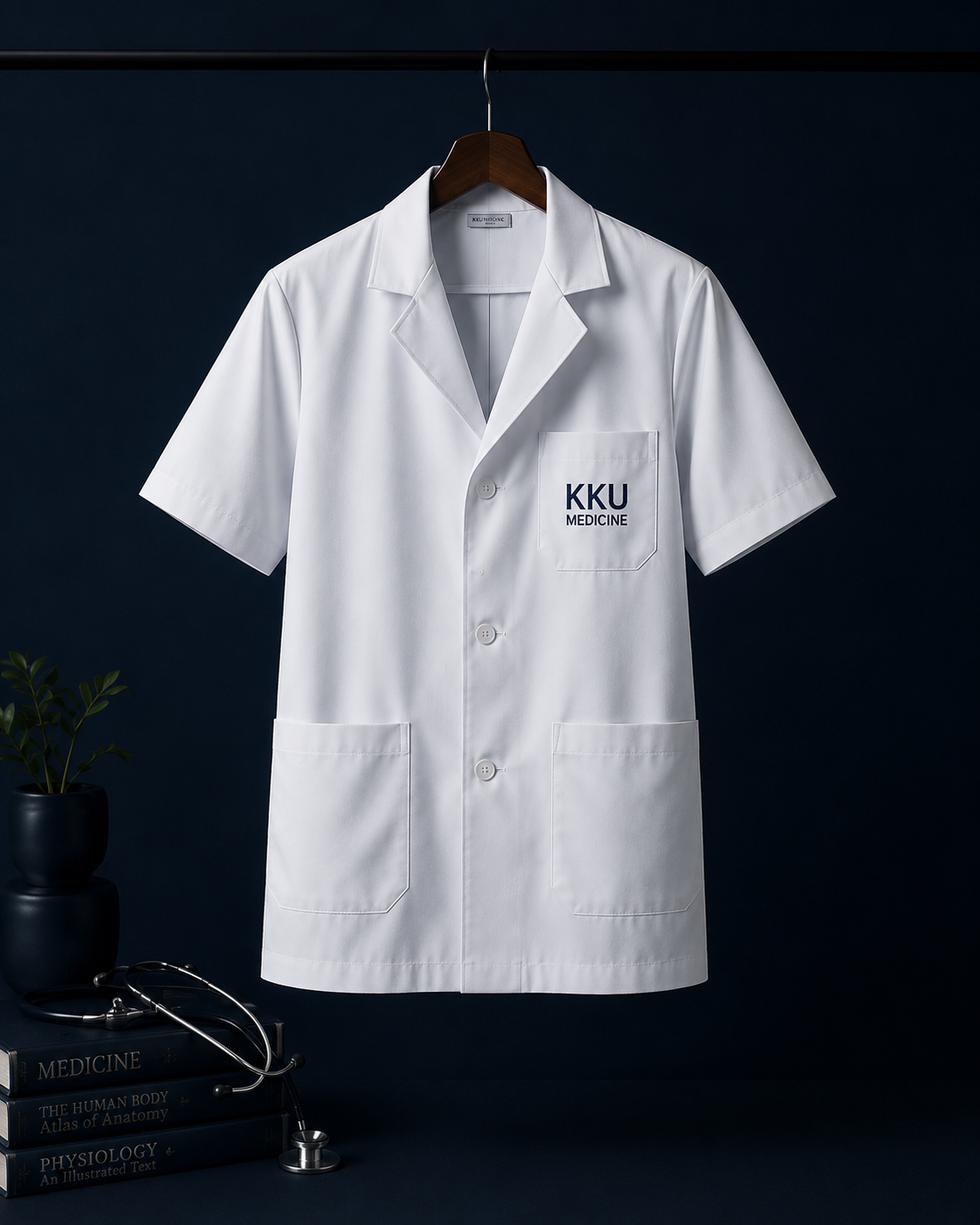 เสื้อกาวน์สั้น ARVYN สีขาว ปักตรา KKU Medicine ที่กระเป๋าอก